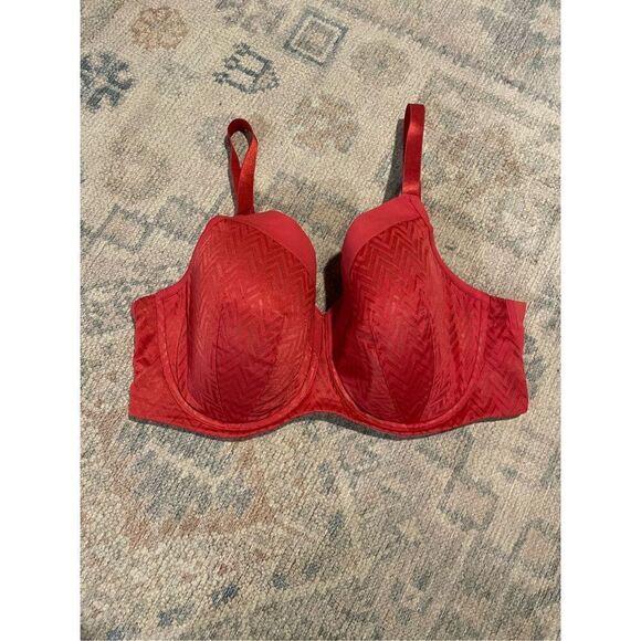 Thirdlove Red Chevron Adjustable Strap Underwire Contour Demi Bra Size 40E - Picture 1 of 7